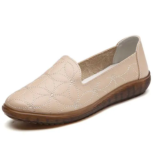 Apricot circle stitch pattern slip on shoe loafer