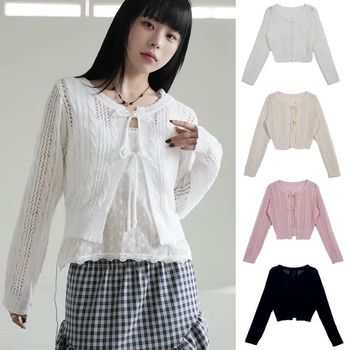 Binary01  |Lace Cropped Tops Cardigans
