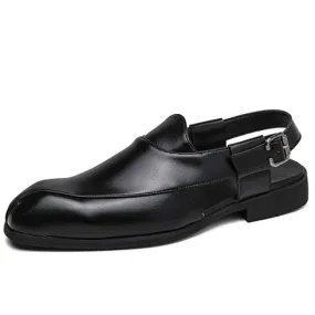 Black retro back buckle strap slip on shoe mule
