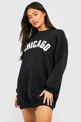 Chicago Embroidered Sweatshirt Dress