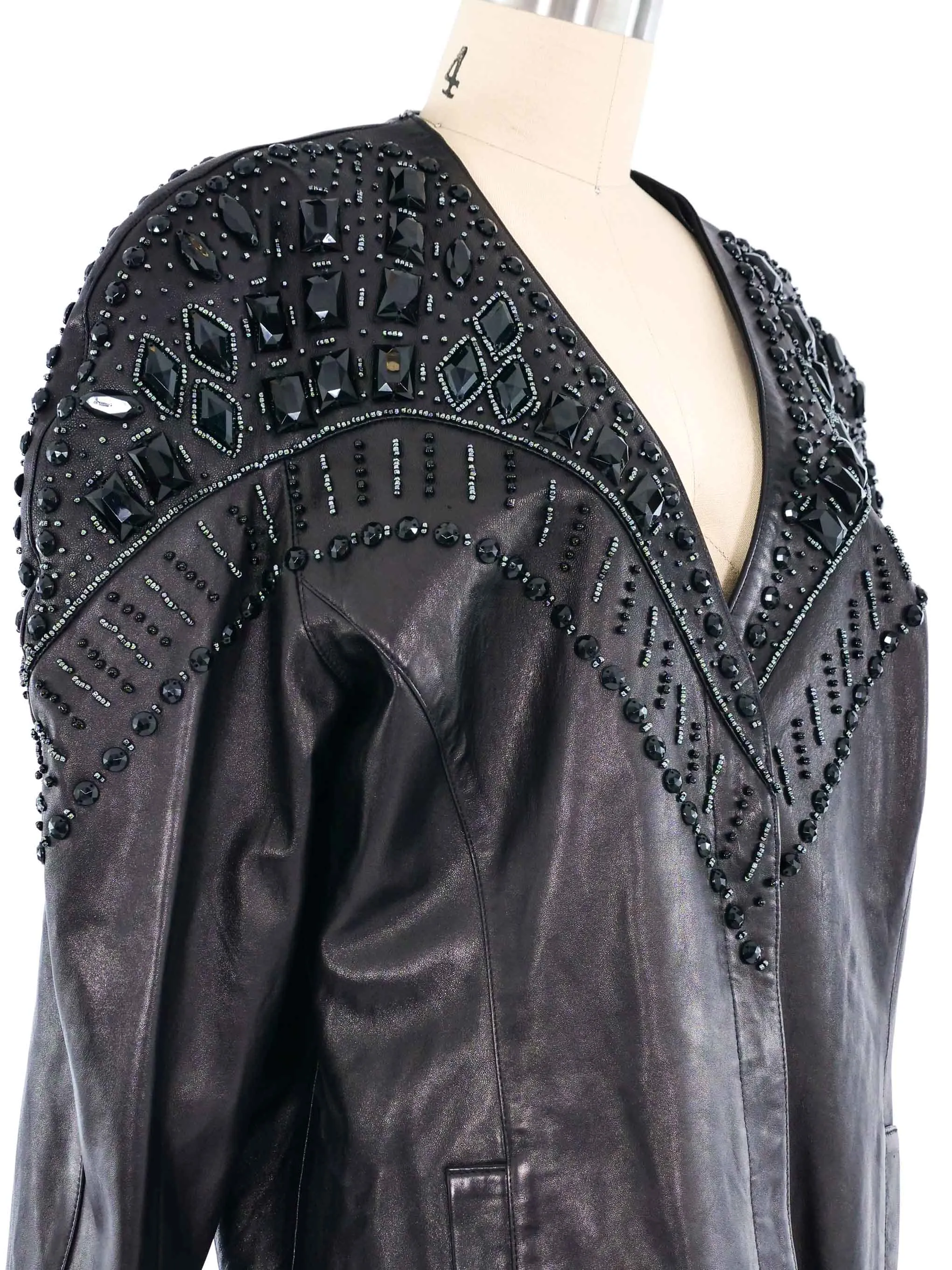 Crystal Studded Black Leather Jacket