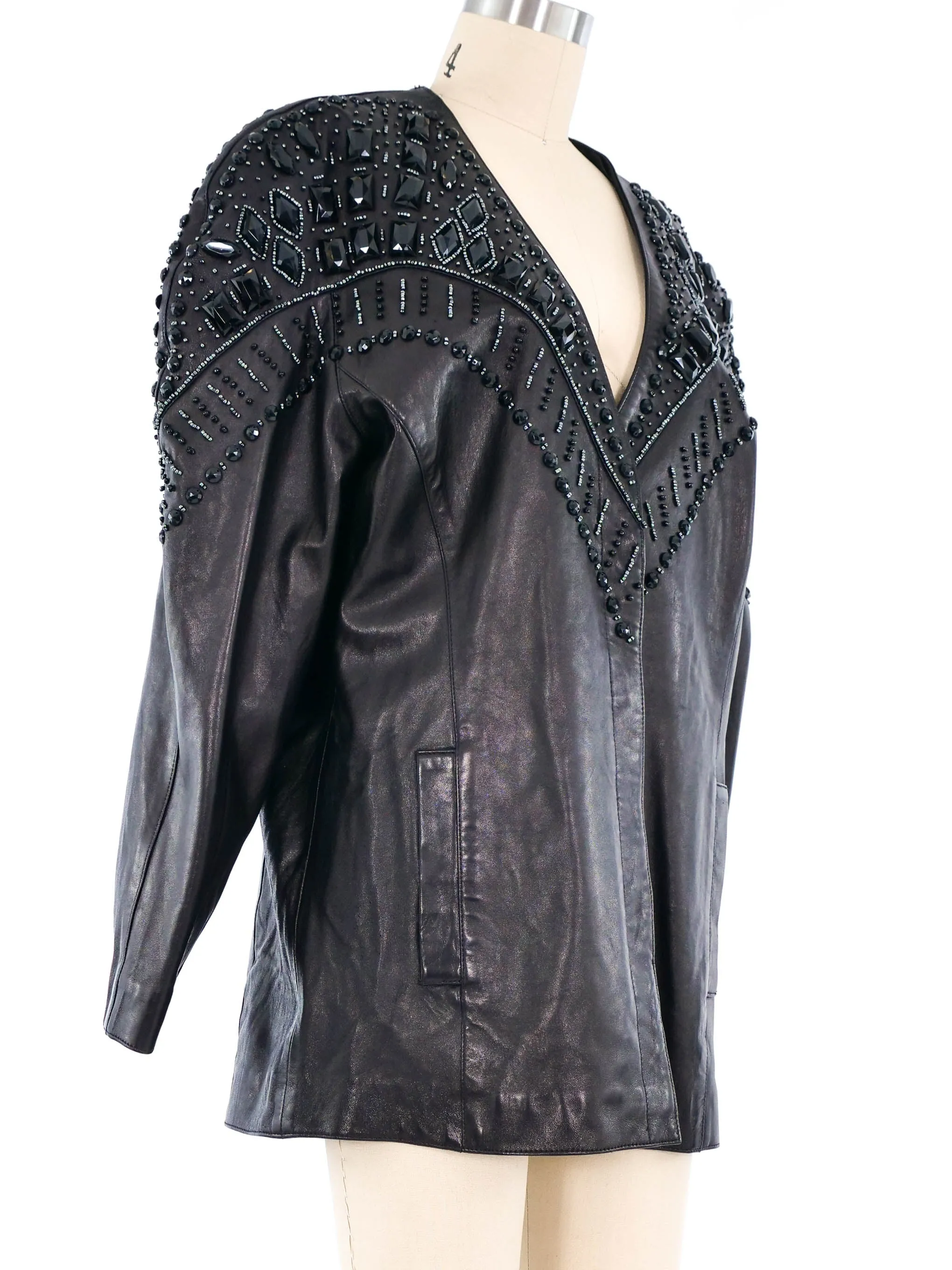 Crystal Studded Black Leather Jacket