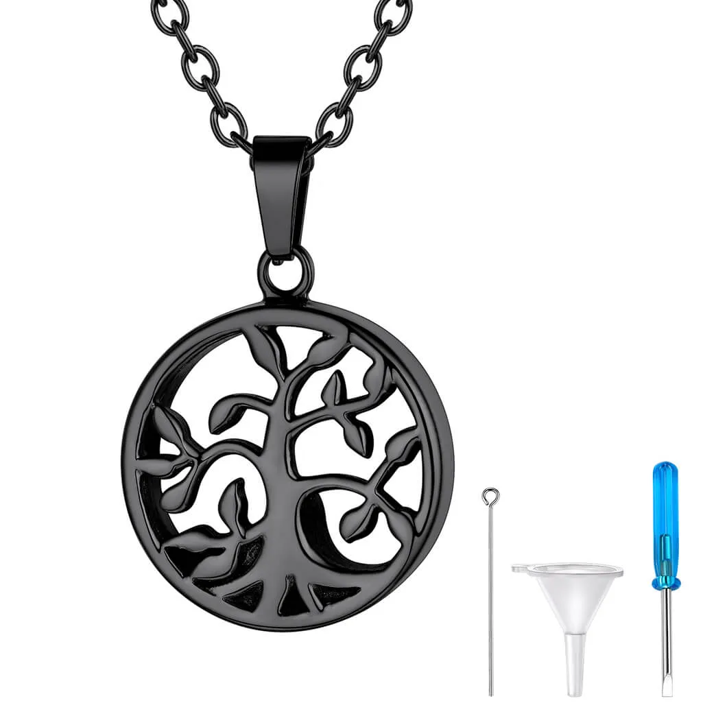 Family Tree Engraved Cremation Urn Necklace for Ashes