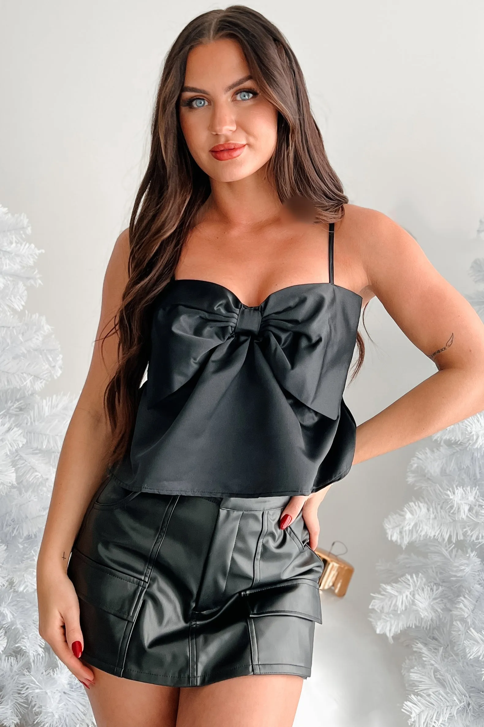 Hard To Replace Faux Leather Cargo Skort (Black)