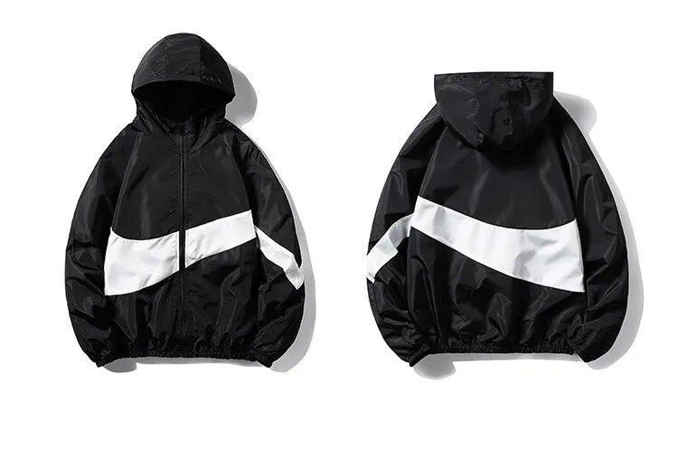Horizontal Broad Stripe Zipper Hoodie