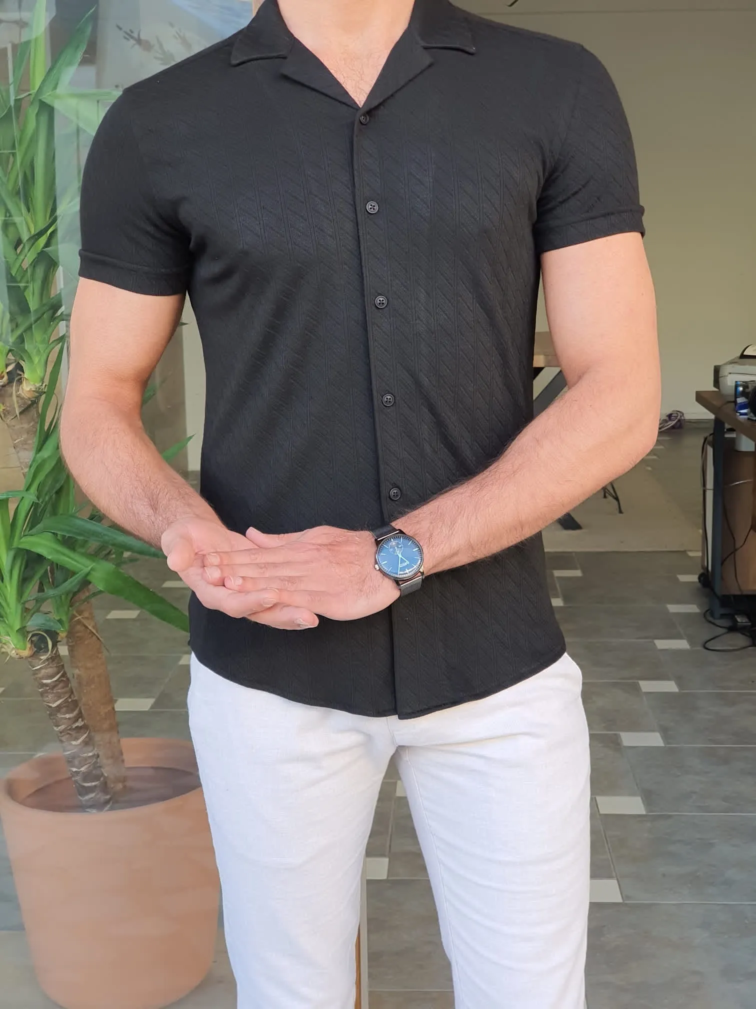 Mantova Black Slim Fit Short Sleeve Shirt