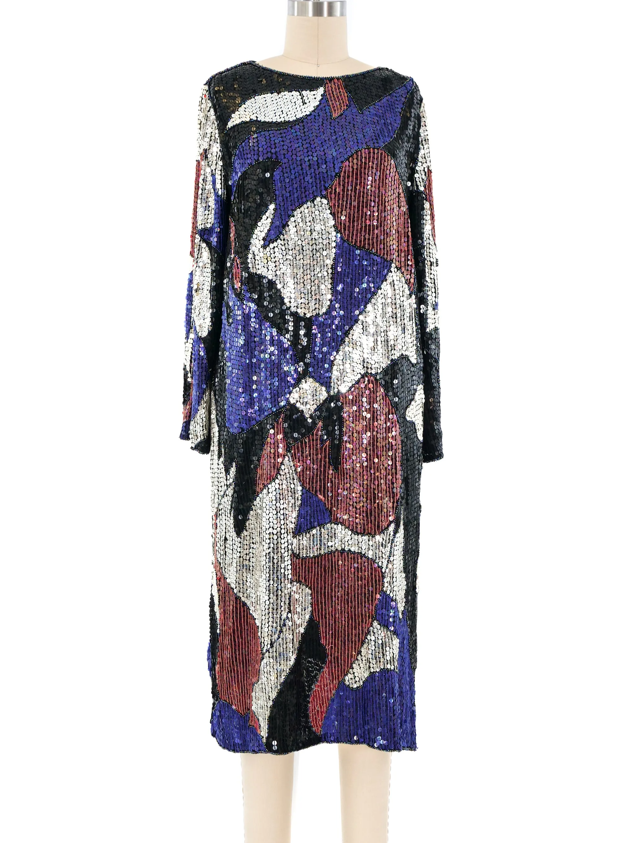 Mixed Metallic Sequin Embellished Silk Dress