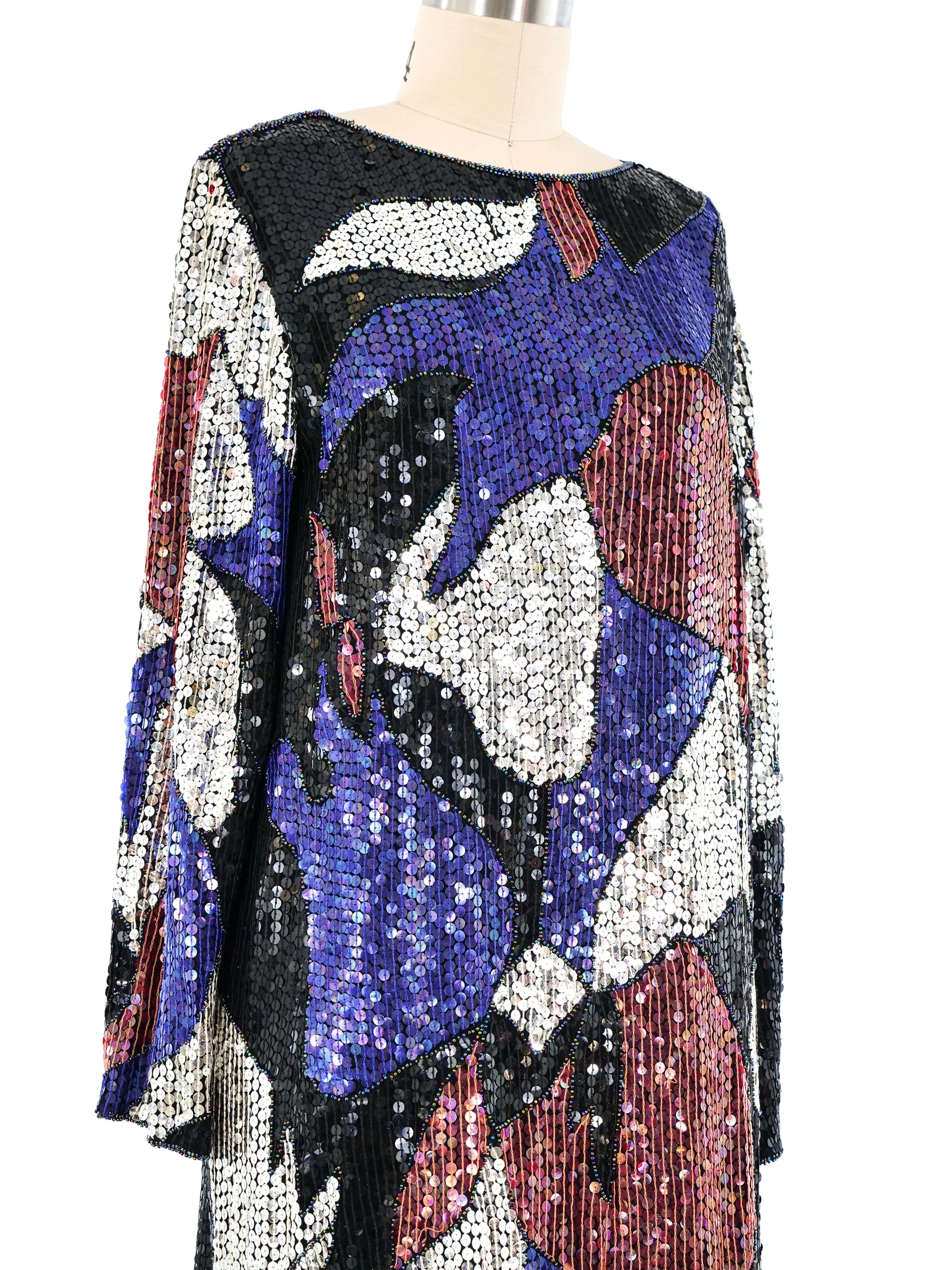 Mixed Metallic Sequin Embellished Silk Dress