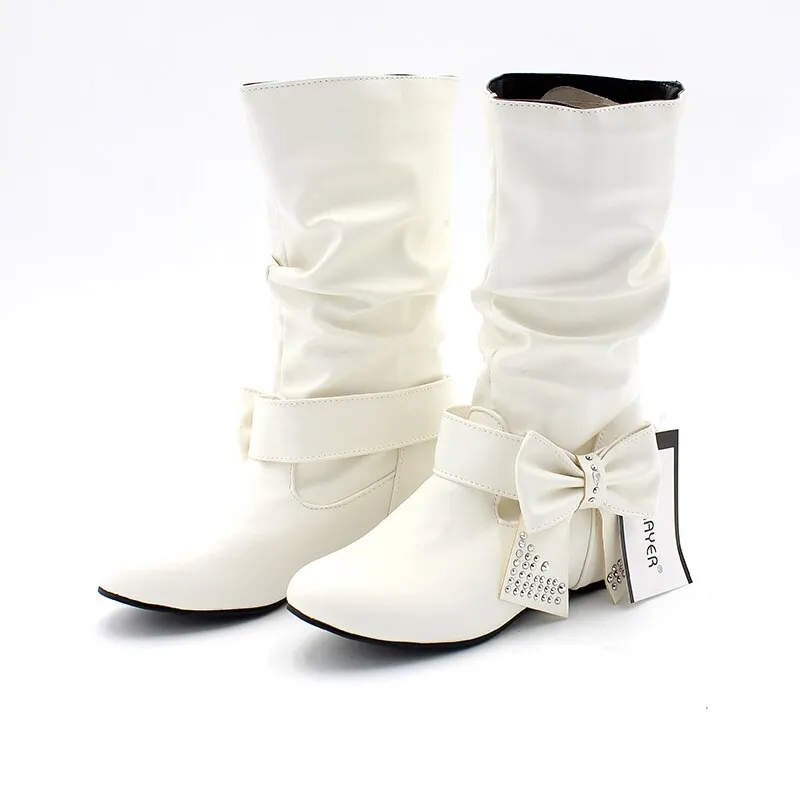 New Women Spring and Autumn Bowtie Charms Flats Boots