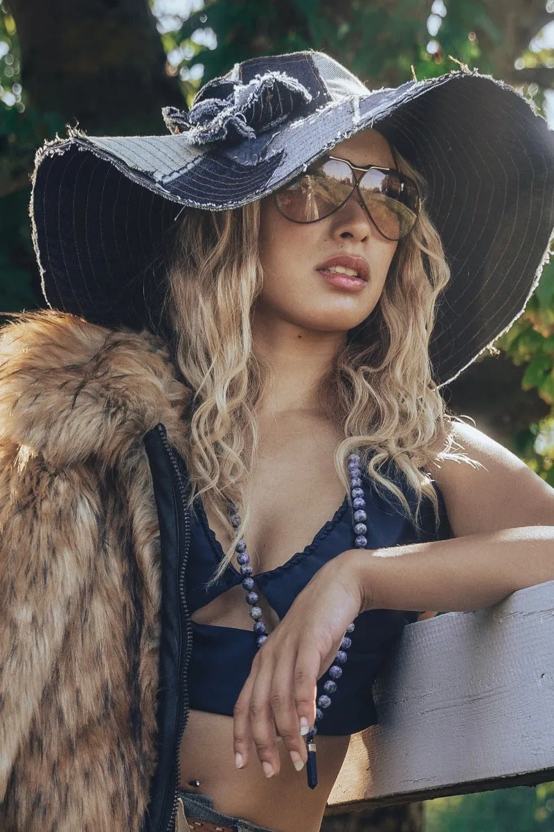 Soulful Hippie Sun Hat - Blue Denim Patchwork