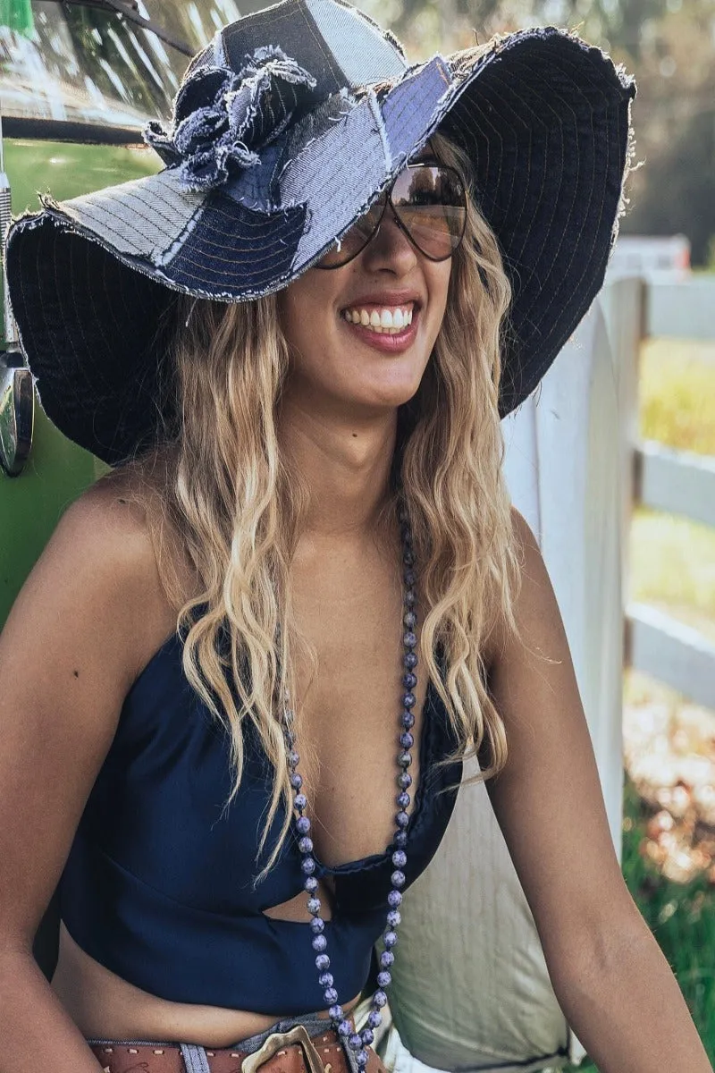 Soulful Hippie Sun Hat - Blue Denim Patchwork