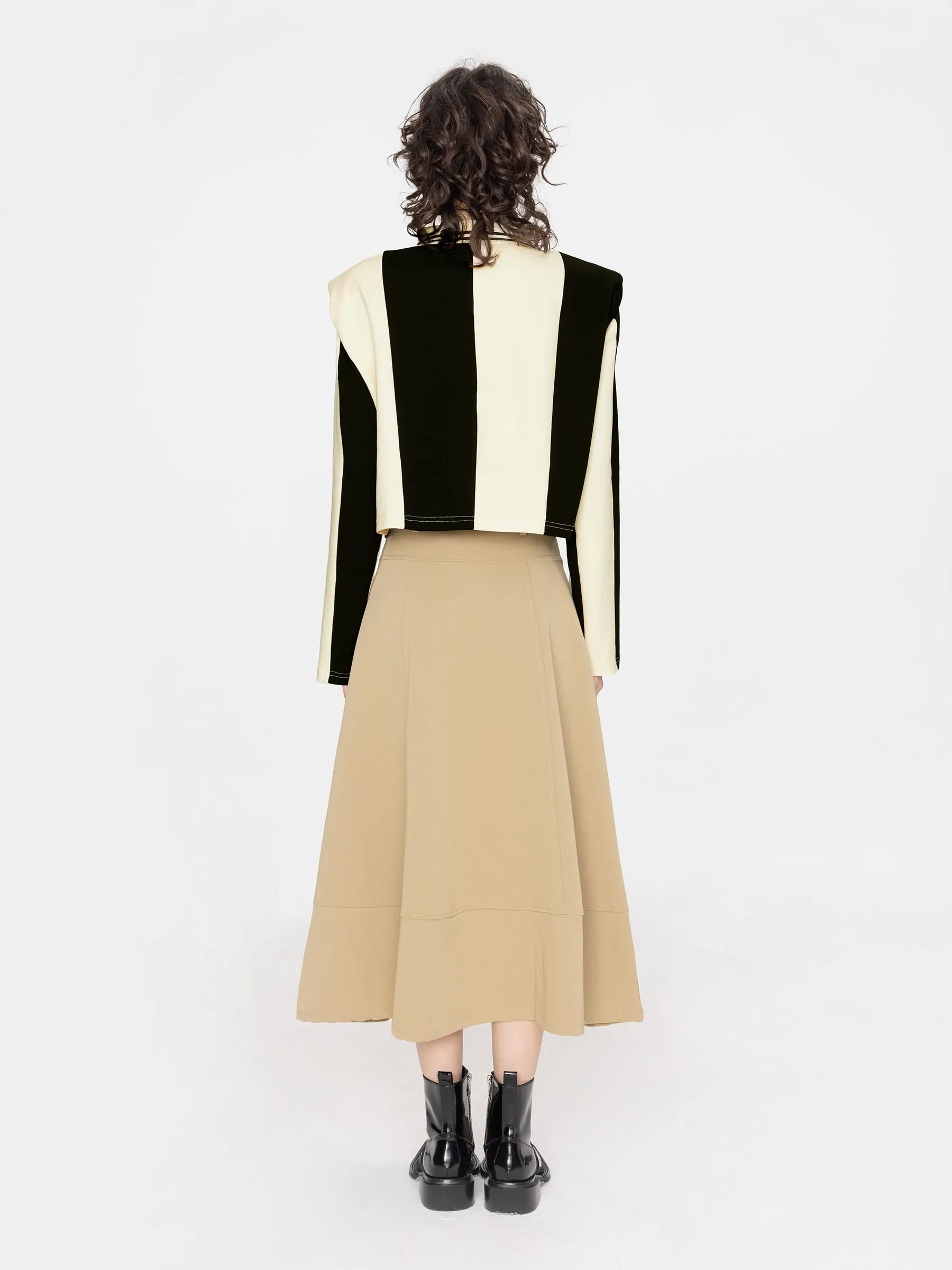 Striped Polo Top with Oversized Shoulders